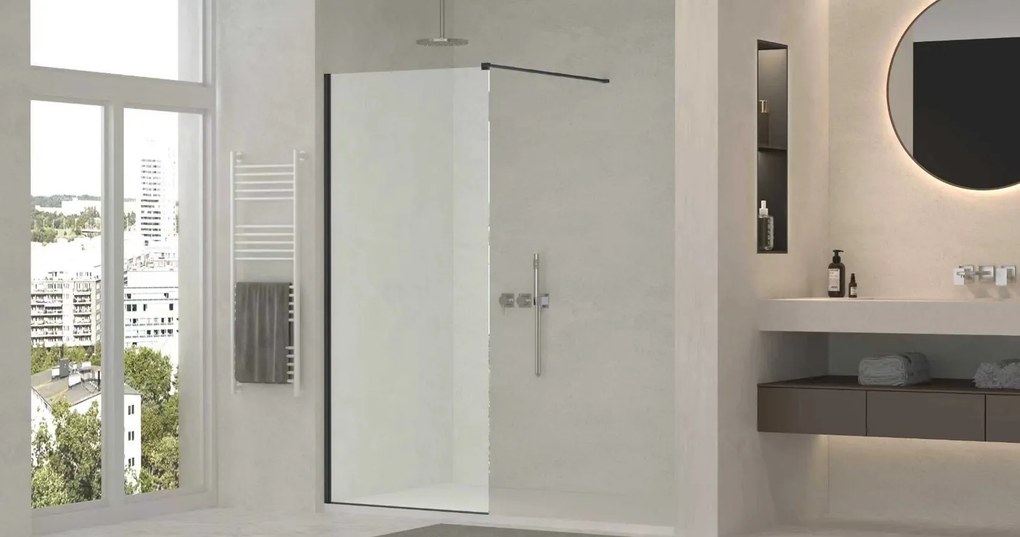 Erga Paris, sprchová zástena Walk-In 50x200 cm, 8mm sklo námraza, čierny profil, ERG-V02-PARIS-050x200-FR-BK