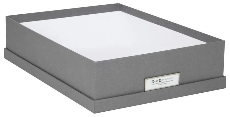 Sivý úložný box s menovkou na dokumenty Bigso Box of Sweden Oskar, veľkosť A4