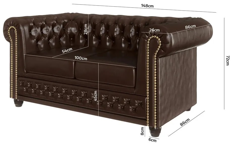 Tmavohnedá pohovka z imitácie kože 148 cm York - Ropez