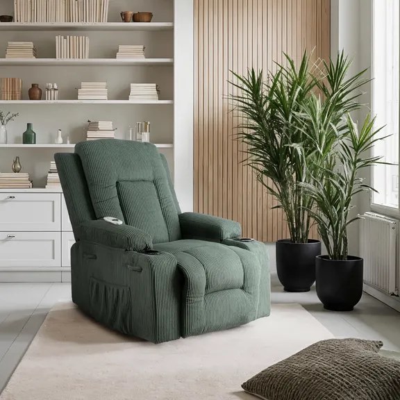 Masážne polohovateľné kreslo ARIEN zelený manšester - vintino.sk