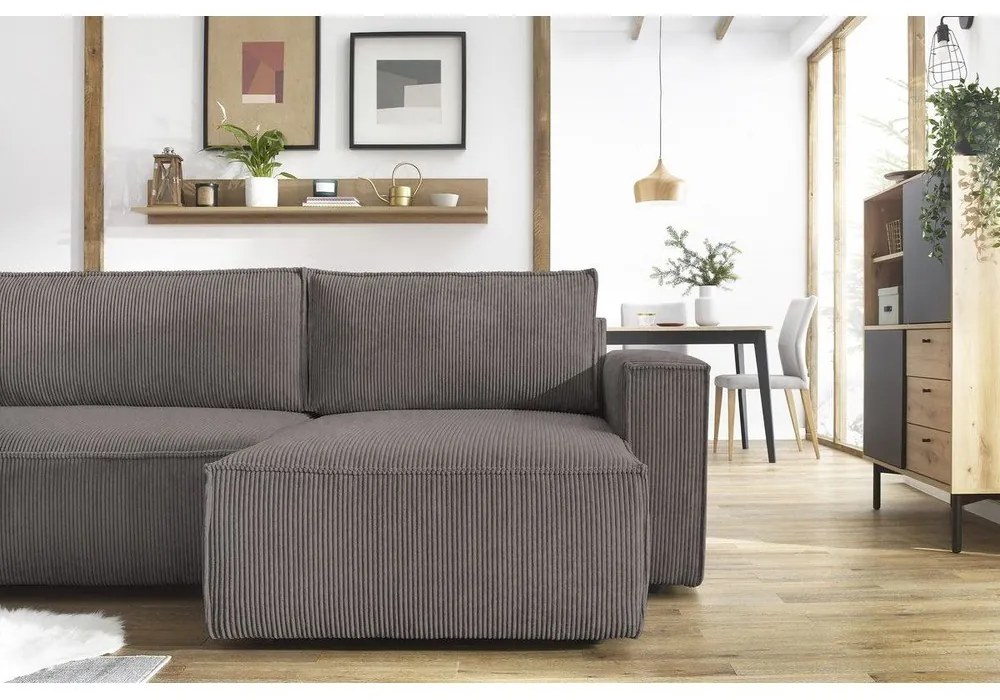 Tmavosivá menčestrová rozkladacia rohová pohovka do "U" Nihad – Bobochic Paris