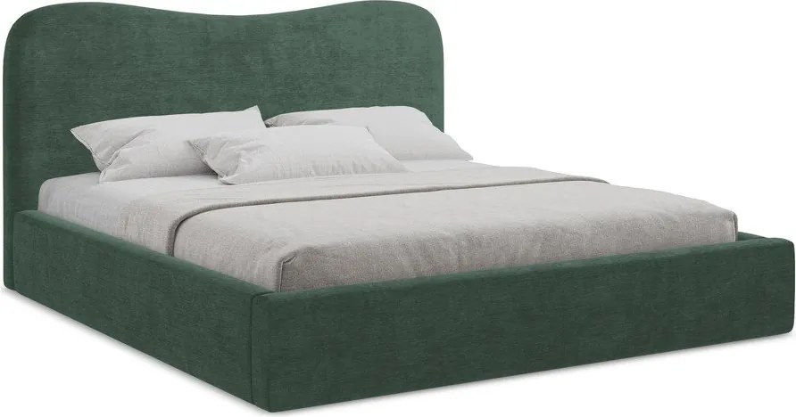 Zelená čalúnená dvojlôžková posteľ s úložným priestorom s roštom 160x200 cm Kahai – Makamii