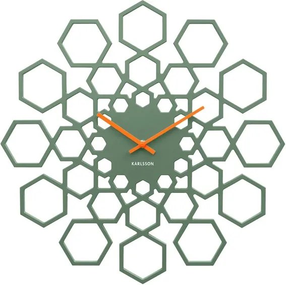 KARLSSON Nástenné hodiny Sunshine Hexagon zelené