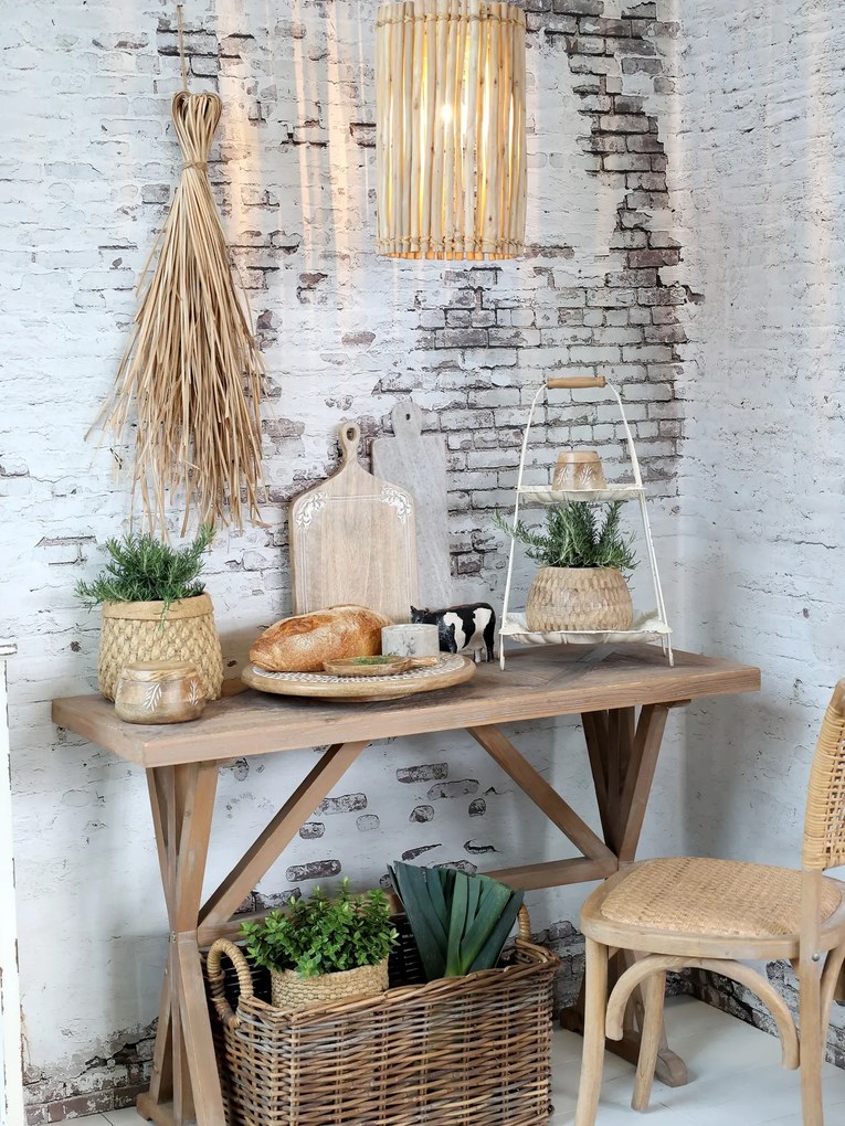 Prírodné antik závesné svetlo s ratanovým tienidlom Lamp rattan - Ø 50*54cm/ E27/ 40W