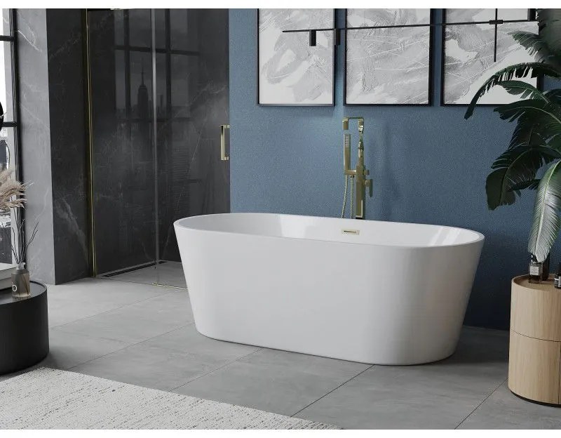 Mexen Luna, voľne stojaca vaňa 150 x 75 cm, biela, zlatý matný prepad, 52031507500-55