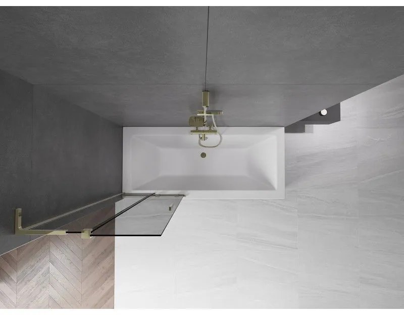 Mexen Velar L, 2-krídlová posuvná vaňová zástena 70 x 150 cm, 8mm šedé sklo, zlatá lesklá, 896-070-003-41-50