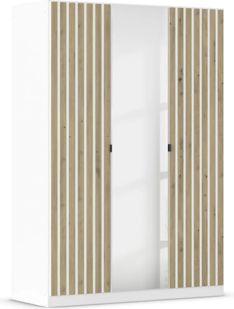 Šatníková skriňa so zrkadlom Genua, 136 cm, biela/dub artisan
