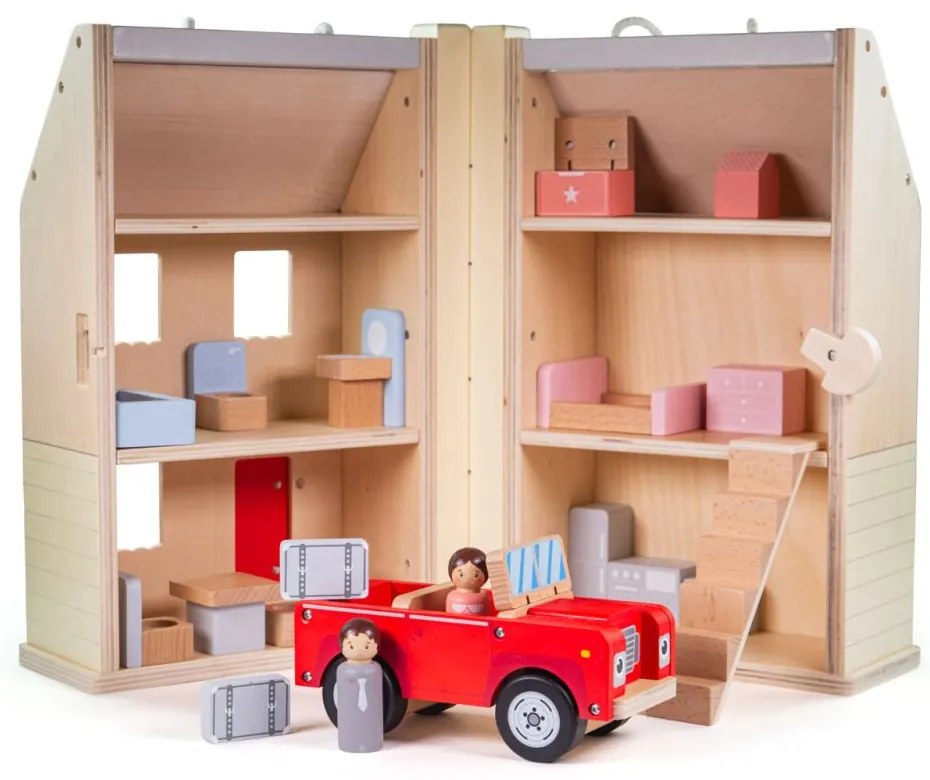 Bigjigs Toys Rozkládací domeček s příslušenstvím