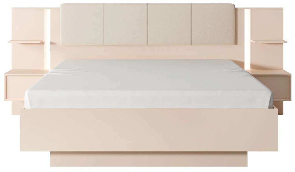 Manželská posteľ 160 cm s nočnými stolíkmi Danton K (s úložným priestorom) (bez matraca a roštu) (béžová). Akcia -20%. Vlastná spoľahlivá doprava až k Vám domov. 1071334