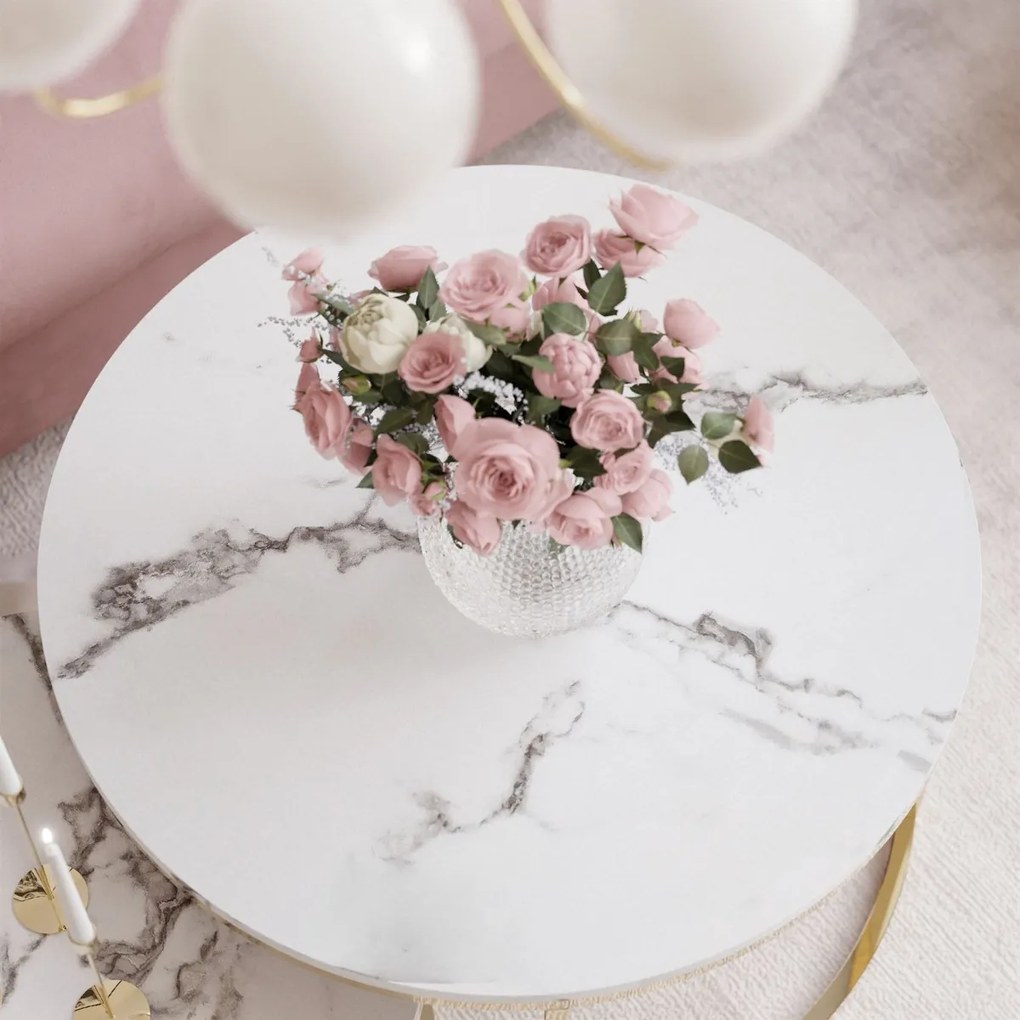 SADA KONFERENČNÝCH STOLÍKOV 2V1 SELMA MAX MRAMOR + ZLATÝ LESK