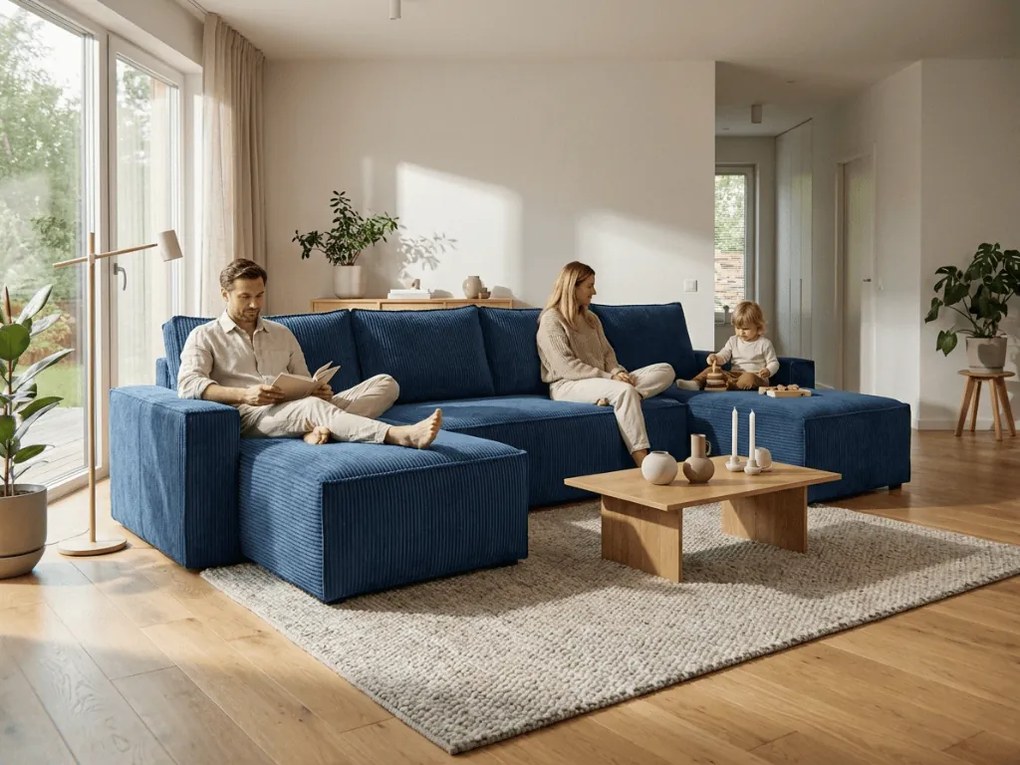 Tmavomodrá sedacia súprava do U SMART COSARO 295x140 cm