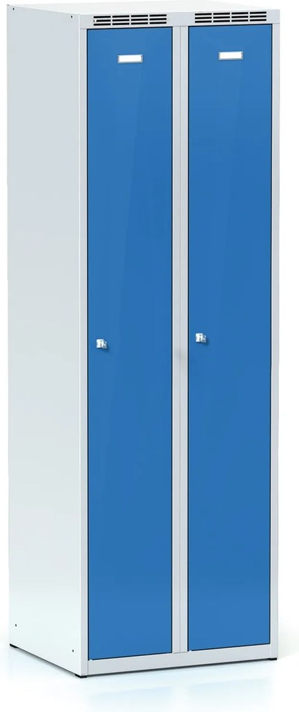Kovová šatníková skrinka S7, 2-dverová, 1800 x 600 x 500 mm, cylindrický zámok, modré dvere