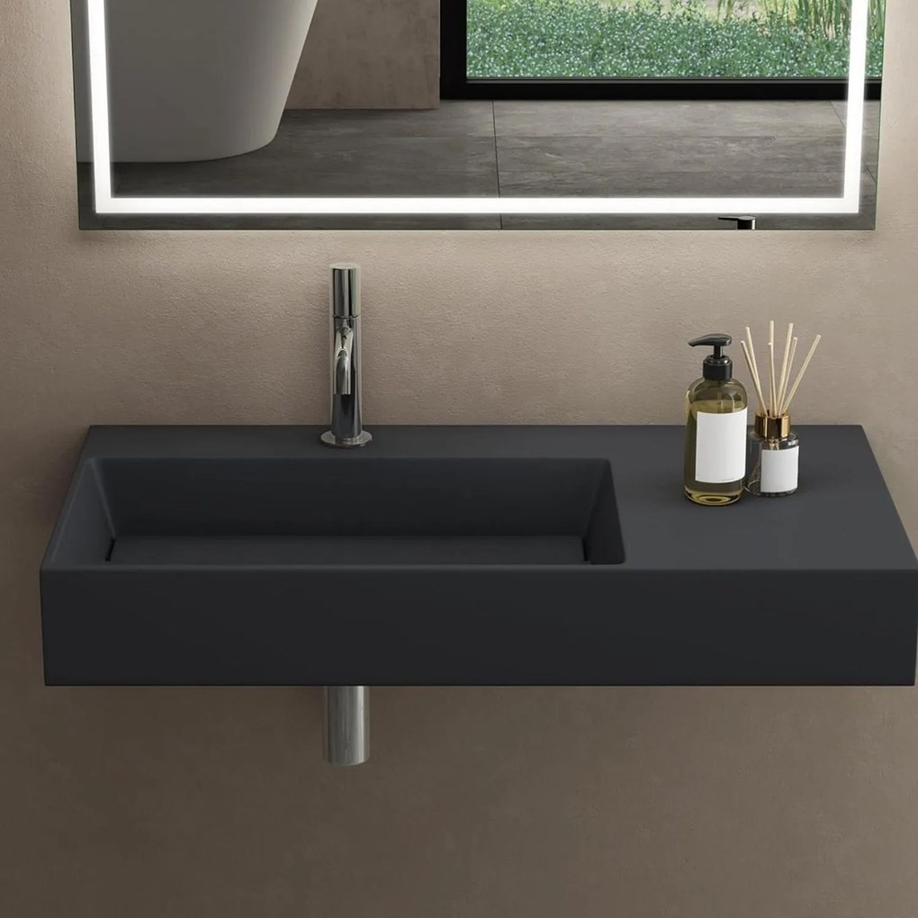 Rea Archi, umývadlo na dosku z konglomerátu 750x430x140 mm, ľavá verzia, šedá matná, REA-U4303