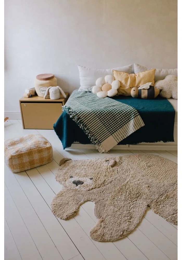 Béžový prateľný ručne tkaný bavlnený detský koberec 120x122 cm Bear – Lorena Canals