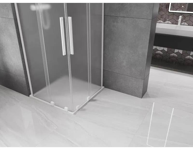 Mexen Velar L Duo, sprchový kút s posuvnými dverami 100 x 100 cm, 8mm sklo námraza, biela matná, 871-100-100-02-33-20