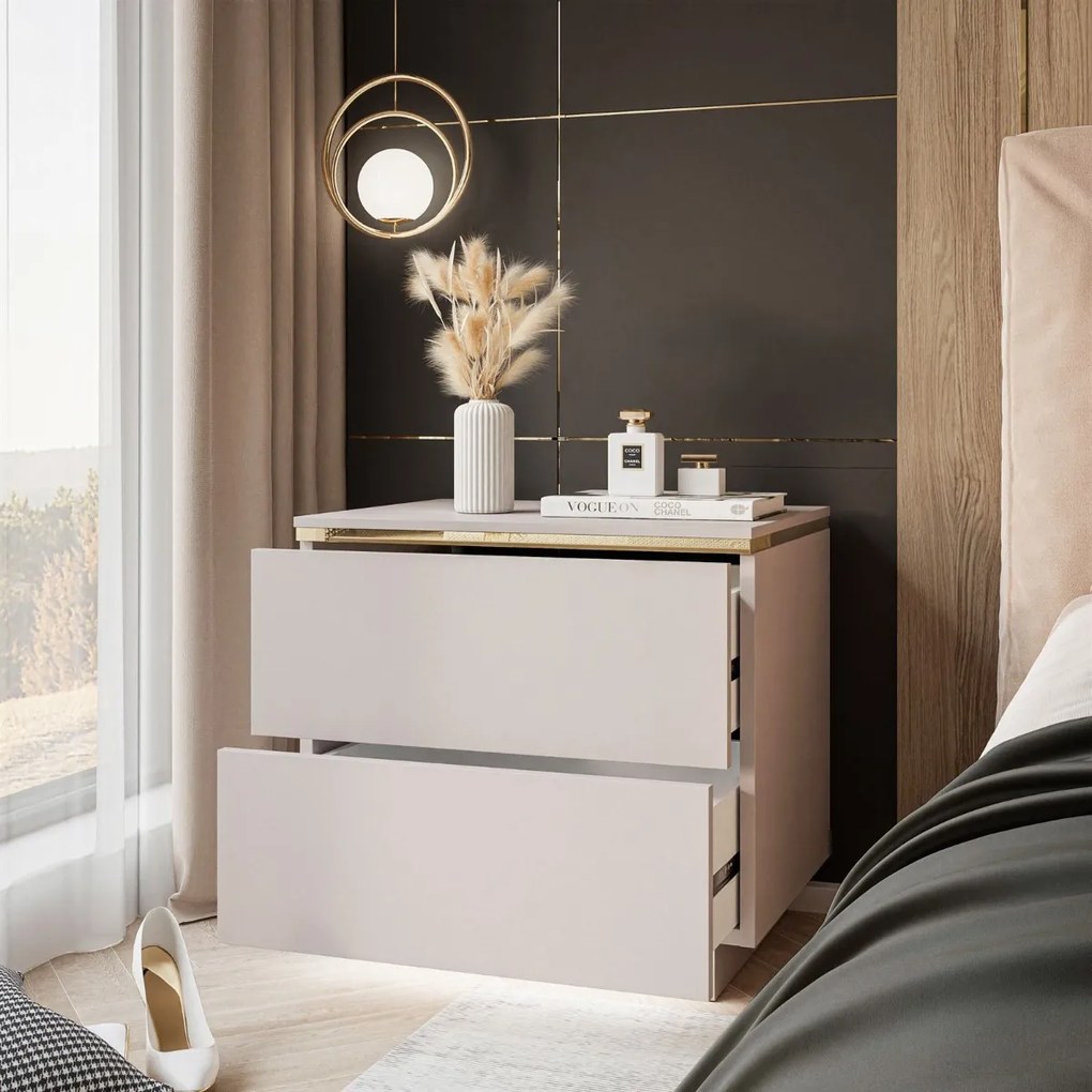 NOČNÝ STOLÍK NESSIE 2 KAŠMÍR + ZLATÝ LED