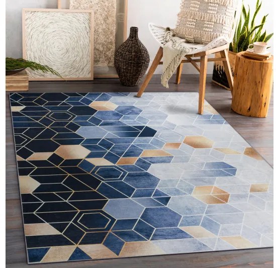 Kusový koberec ANDRE Geometric 1216, 80x150, modrá, chodba / predsieň, Dywany Łuszczów