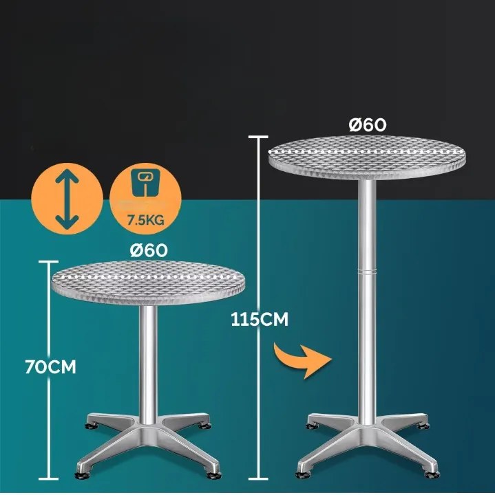 InternetovaZahrada Hliníkový barový stôl Ø60 cm - strieborný