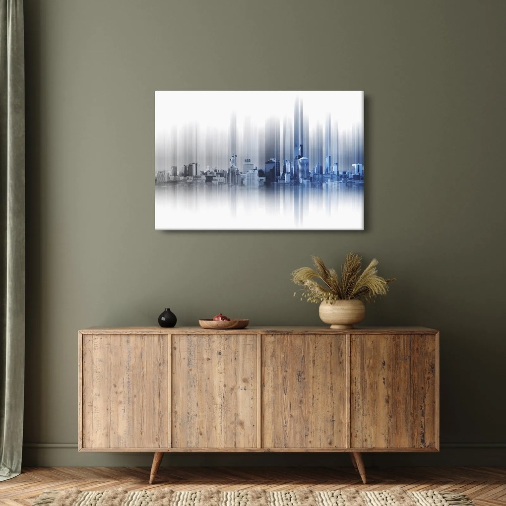 Obraz - Panoráma mesta, modro-šedé (90x60 cm)