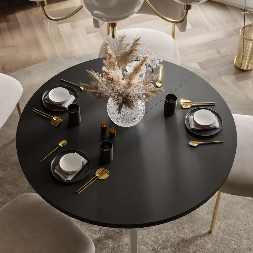 OKRÚHLY ROZKLADACÍ JEDÁLENSKÝ STÔL EWALD ČIERNY MATNÝ + BIELY 100/140 cm