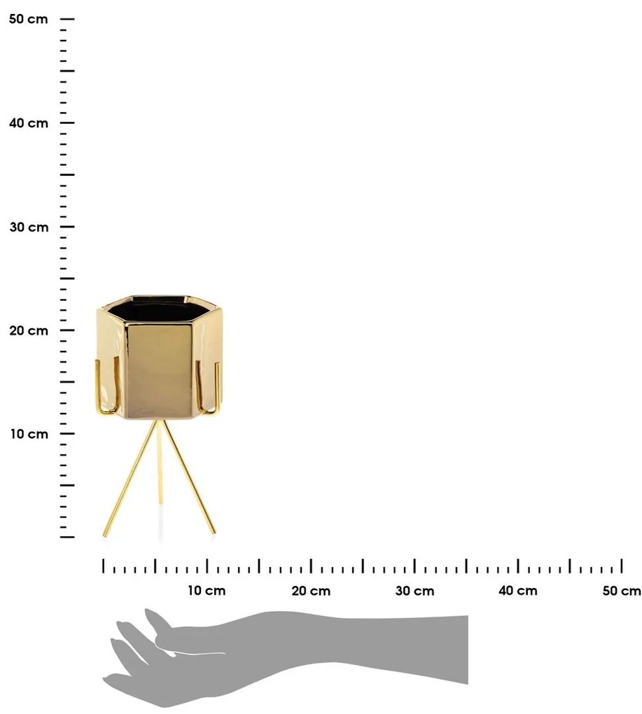 Sada 3 ks květináčů na stojanu SASHI zlatá