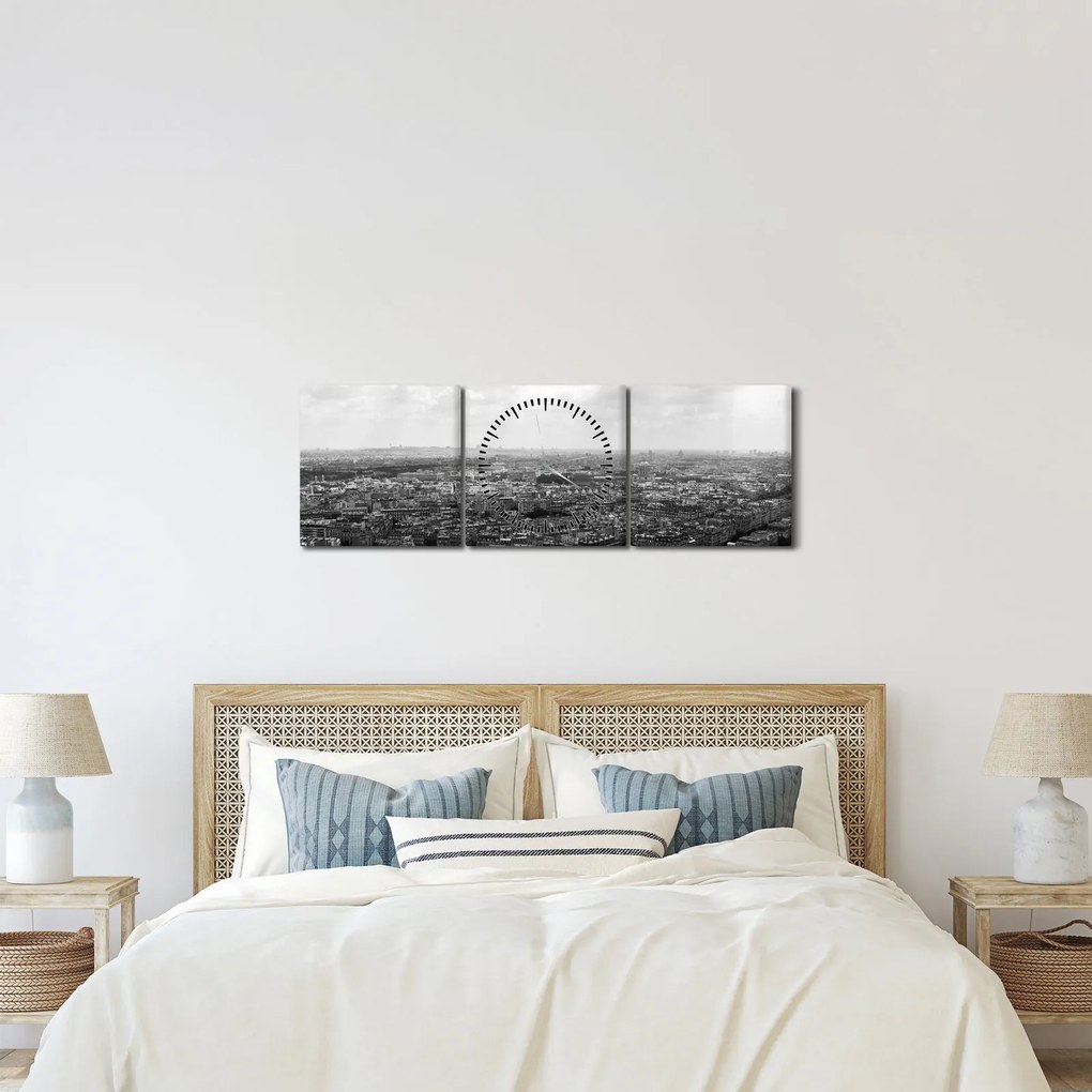 Obraz - Strechy domov v Paríži (s hodinami) (90x30 cm)