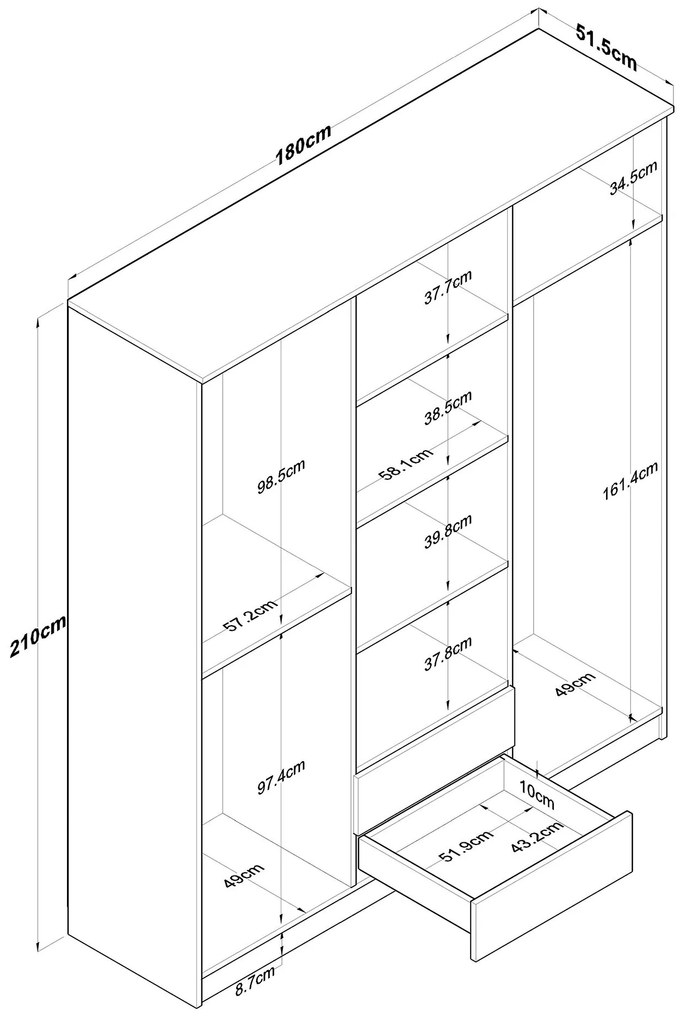 Šatní skříň BA 113 180 cm ořech/bílá