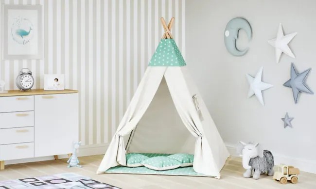 Detský stan Tipi hviezdy mäta / béžový