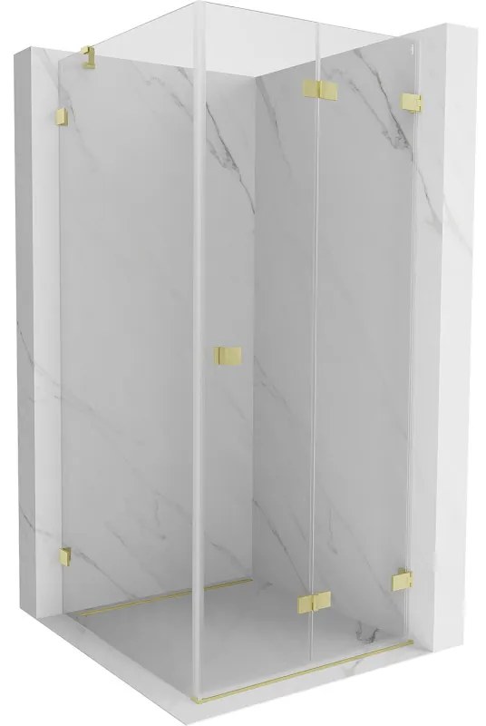 Mexen Lunar-F, sklápací sprchový kút pravý 70 x 70 cm, 8mm číre sklo, zlatý matný profil, 836-070-070-55-00-P