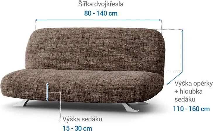 Bielastické poťahy VITTORIA hnedá dvojkreslo s drevenými rúčkami (š. 80 -140 cm)