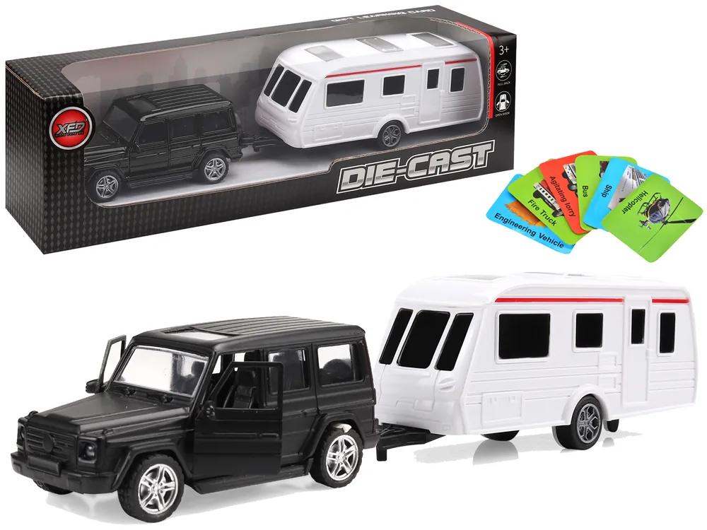 Lean Toys Súprava vozidla – Čierny Jeep s karavanom