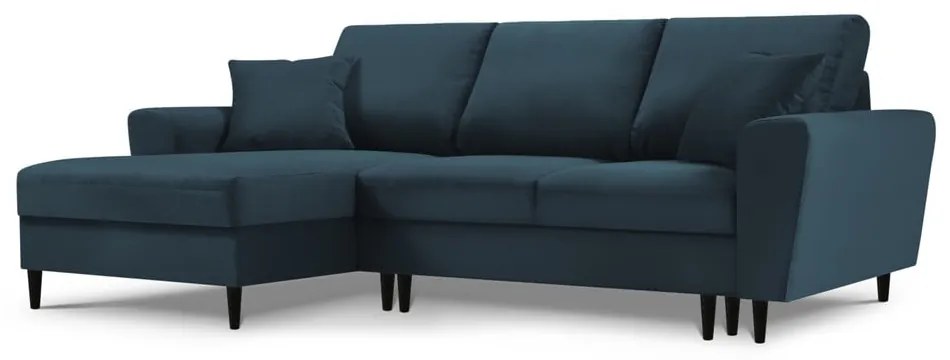 Tmavomodrá menčestrová rozkladacia/s úložným priestorom rohová pohovka (ľavý roh/s leňoškou) Kyoto – Cosmopolitan Design