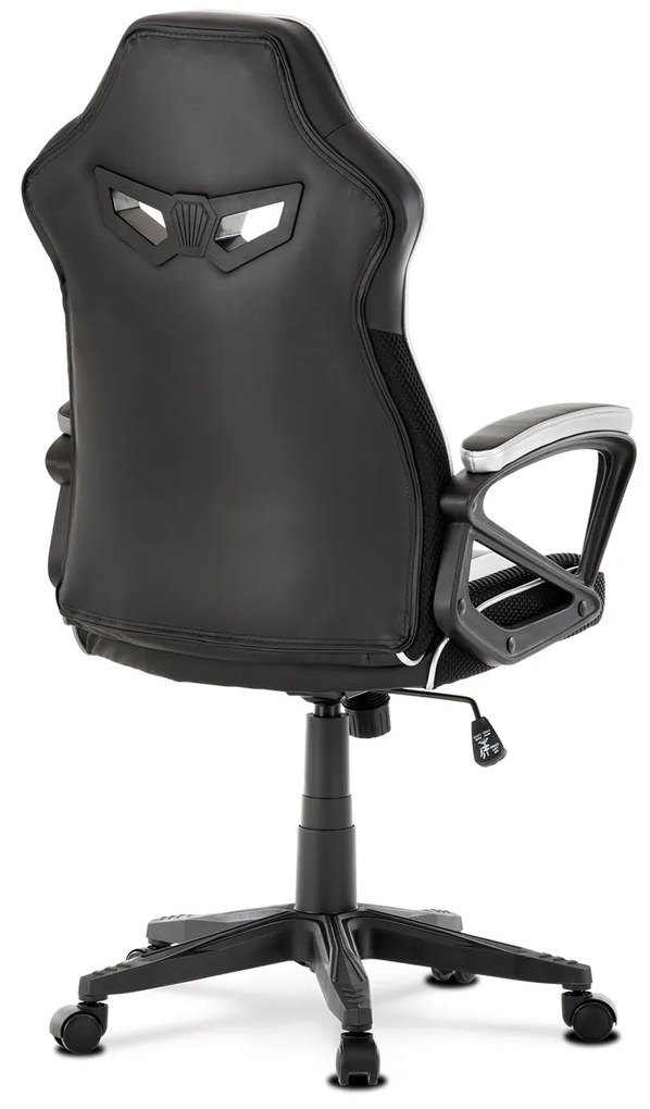 Autronic - Herné kreslo, poťah čierná, strieborná ekokoža a čierna látka MESH, HM - KA-Y341 SIL