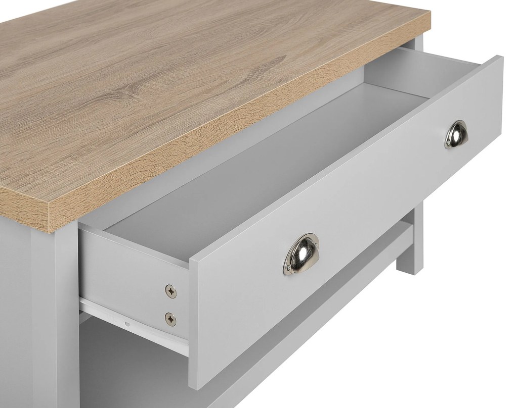 Konferenčný stolík so zásuvkou sivá/svetlé drevo CLIO Beliani
