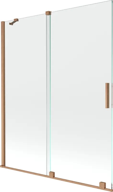 Mexen Velar vaňová zástena dvojkrídlová Posuvný 140 x 150 cm, Priehľadné, kefovaná meď - 896-140-000-01-65