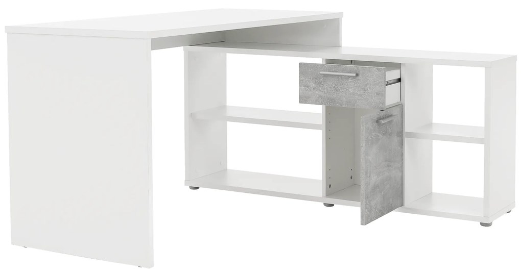 Kondela PC stôl, biela/betón, NOE NEW