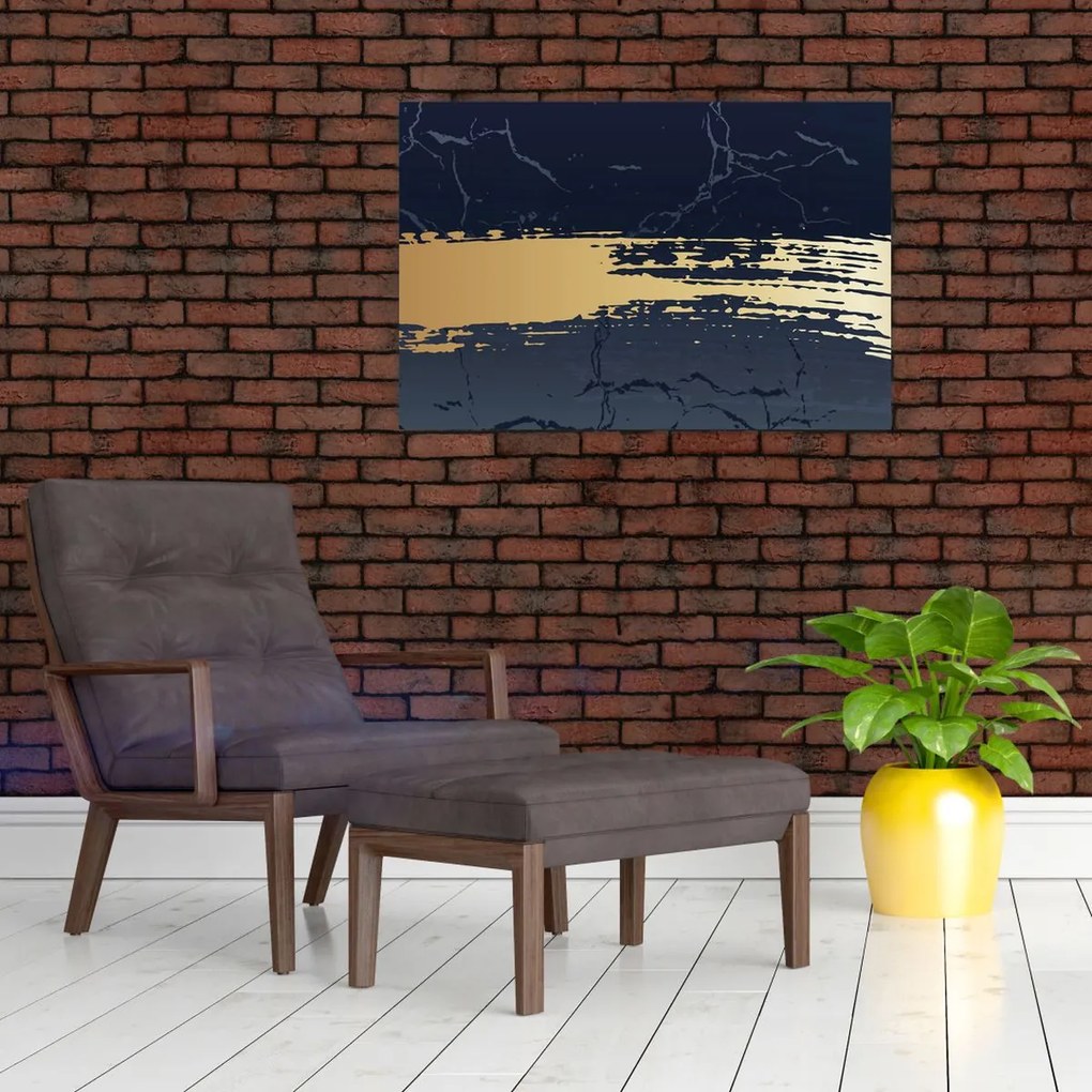 Obraz - Modrá a zlatá abstrakcia N⁰2 (90x60 cm)