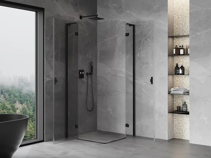 Mexen Mist-H L Duo, 2-krídlový sprchový kút 80 x 80 cm, číre sklo, čierny profil, 8A5L-080L-080P-70-00