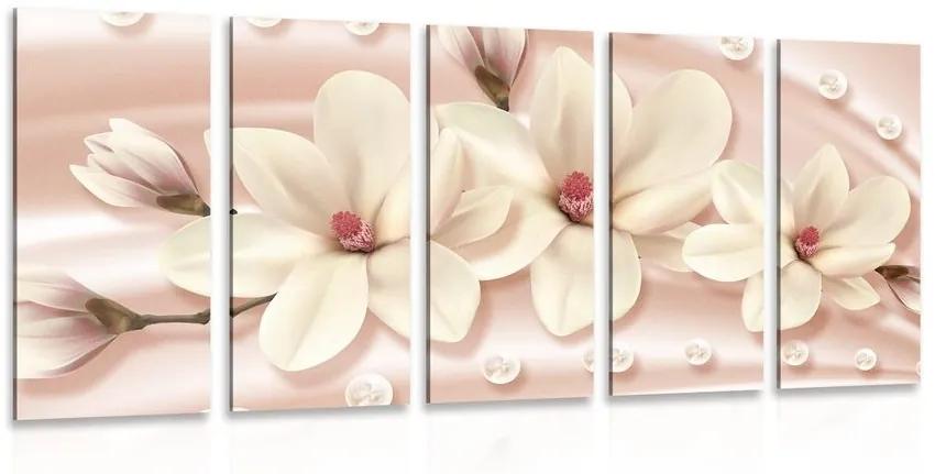 5-dielny obraz luxusná magnólia s perlami - 100x50