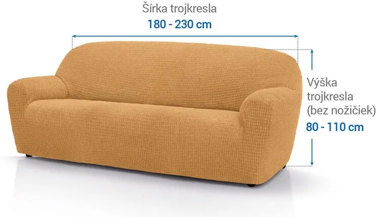 Super strečové poťahy RUBINIA zlatá trojkreslo (š. 180 - 230 cm)