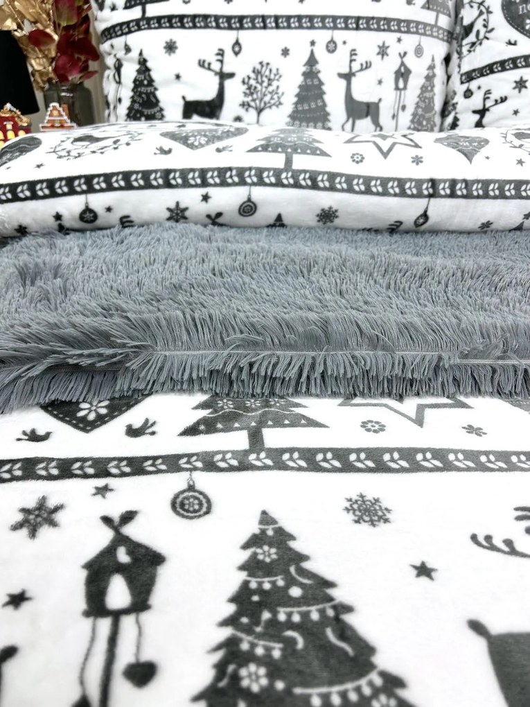 Posteľná obliečka Mikroplyš Merry Christmas - sivá - 140x200/70x90 cm