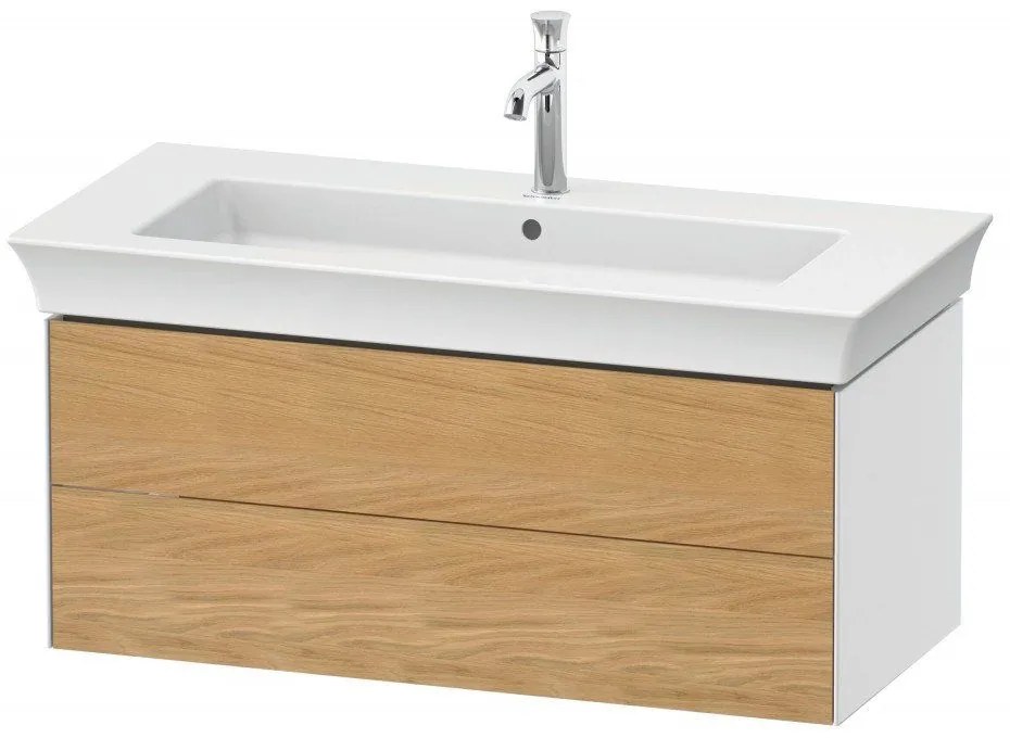 DURAVIT White Tulip závesná skrinka pod umývadlo, 2 zásuvky, 984 x 458 x 410 mm, dub prírodný masív/biela vysoký lesk, WT43420H585