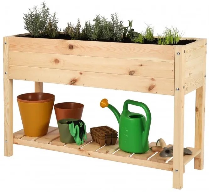 Vyvýšený záhon s poličkou 40x118 cm, drevený, borovicové drevo