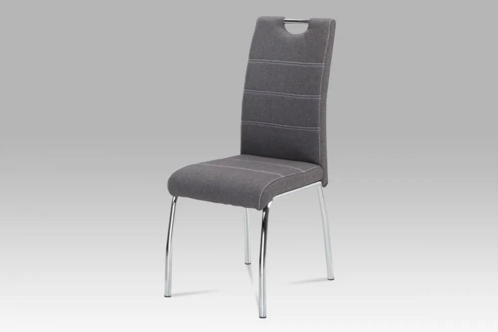 Jídelní židle, šedá látka, bílé prošití, kov chrom HC-486 GREY2 Autronic