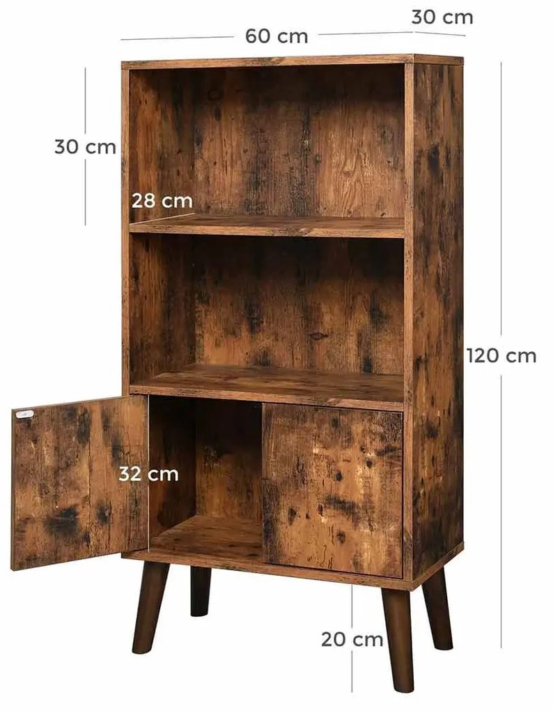 Rustikálna hnedá Knižnica 120 × 60 × 30 cm VASAGLE