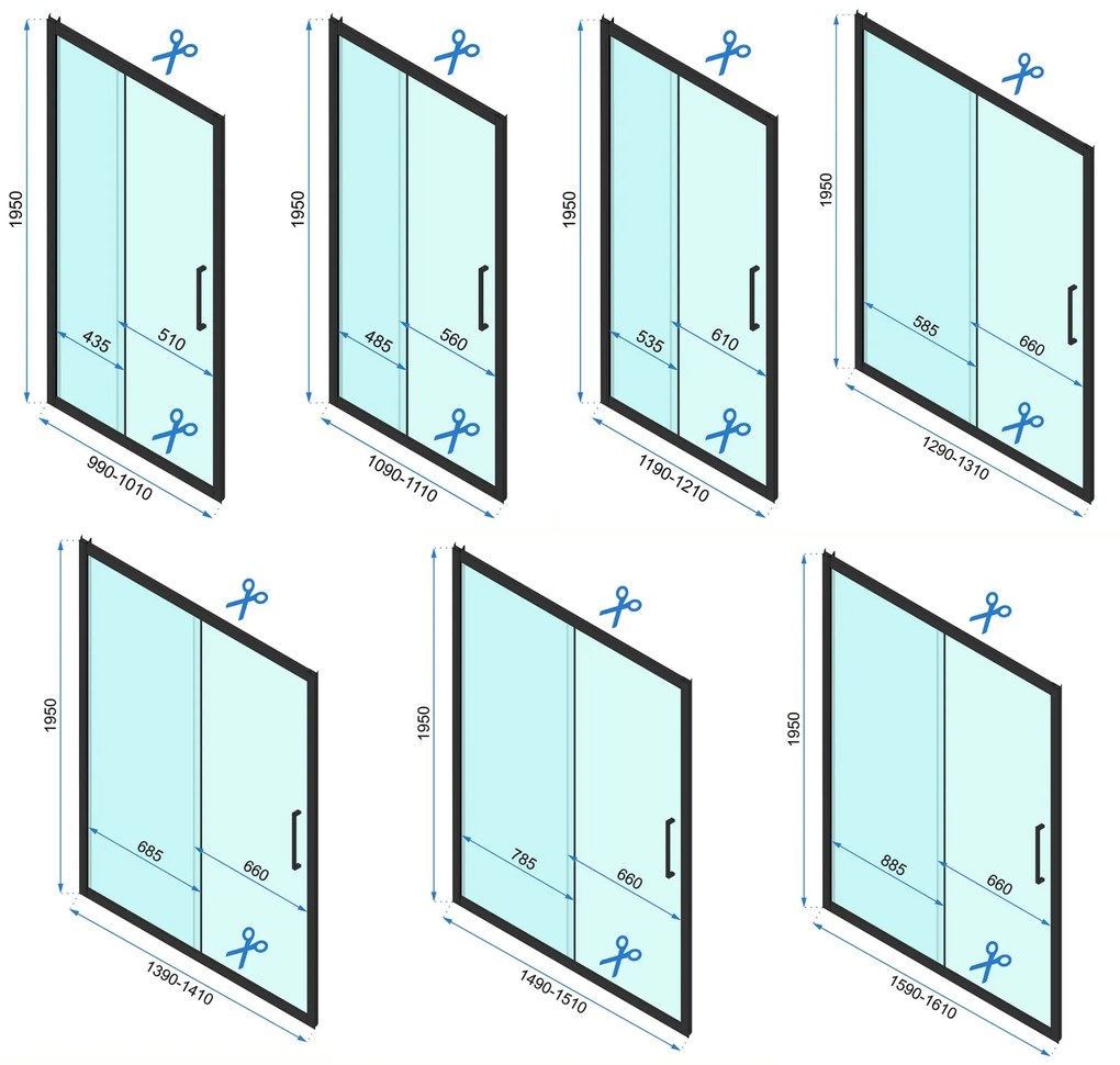 Rea Fold, 3-stenová sprchová kabína so skladacími dverami 100 (dvere) x 90 (stena) x 195 cm, čierny profil, KPL-09875