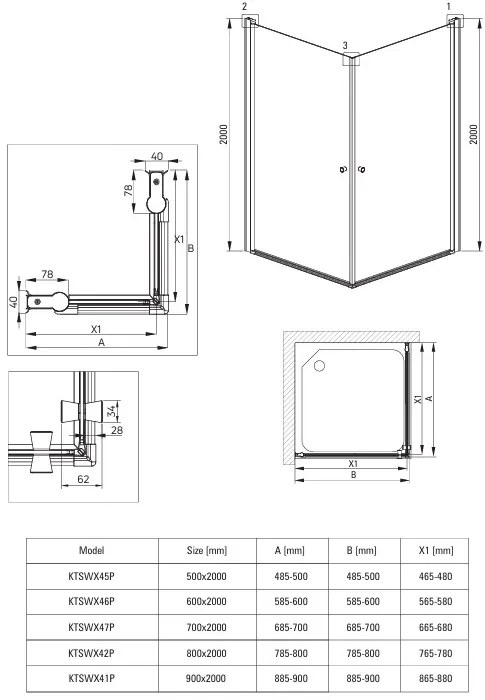 Deante Kerria Plus, 1-krídlové sprchové dvere 50x200 cm, 6mm číre sklo, chrómový profil, DEA-KTSW045P