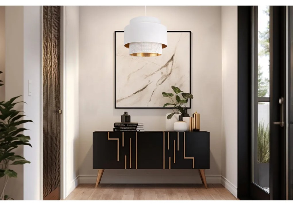 Závesné svietidlo Asti, 1x PVC/biele textilné tienidlo, (fi 35cm), g/c, w