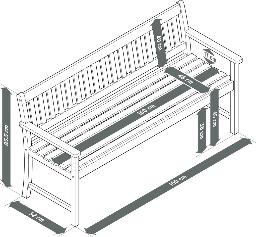 Klasická záhradná lavička z tíkového dreva, cca 160 cm