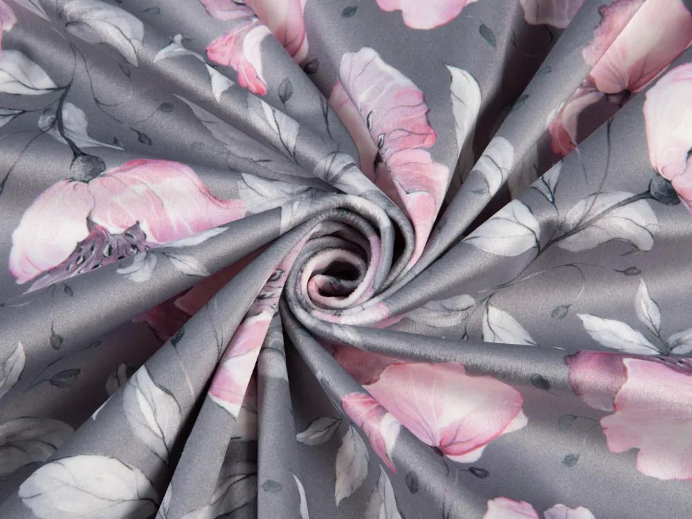 Biante Zamatová obliečka na vankúš s lemom Tamara TMR-013 Ružové kvety na sivom 40 x 40 cm